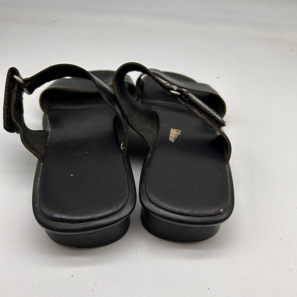 Montego Bay Club Womens Black Leather Slide Sandals Square Toe Low Heel Size 8 - Picture 4 of 7